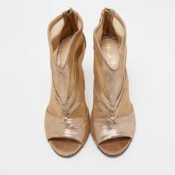 Fendi Metallic/Beige Laminated Suede and Mesh Open Toe Ankle Booties Size 38