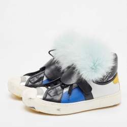 Pre Owned Fendi Multicolor Fur And Leather Karlito Hight Top Sneakers Size 38.5