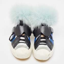 Pre Owned Fendi Multicolor Fur And Leather Karlito Hight Top Sneakers Size 38.5