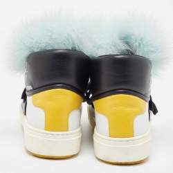 Pre Owned Fendi Multicolor Fur And Leather Karlito Hight Top Sneakers Size 38.5
