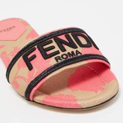 Fendi Pink/Black Zucca Canvas Flat Slides Size 41
