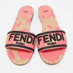 Fendi Pink/Black Zucca Canvas Flat Slides Size 41