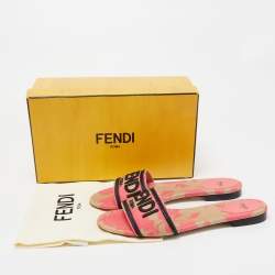 Fendi Pink/Black Zucca Canvas Flat Slides Size 41