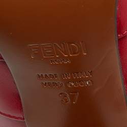 Pre Owned Fendi Red Leather and Knit Fabric Rockoko Thigh High Boots Size 37