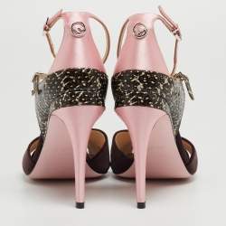 Pre Owned Fendi Multicolor Python Embossed Leather and Velvet Ankle Strap Sandals  Size 38.5