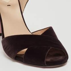 Pre Owned Fendi Multicolor Python Embossed Leather and Velvet Ankle Strap Sandals  Size 38.5