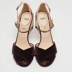 Pre Owned Fendi Multicolor Python Embossed Leather and Velvet Ankle Strap Sandals  Size 38.5