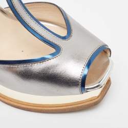 Fendi Tricolor Patent Leather T Strap Peep Toe Platform Sandals Size 38.5