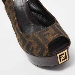 Pre Owned Fendi Brown Canvas Fendista  Pumps Size 39.5