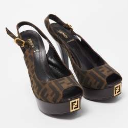 Pre Owned Fendi Brown Canvas Fendista  Pumps Size 39.5