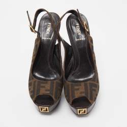 Pre Owned Fendi Brown Canvas Fendista  Pumps Size 39.5
