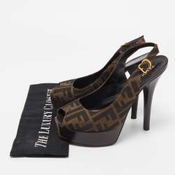 Pre Owned Fendi Brown Canvas Fendista  Pumps Size 39.5