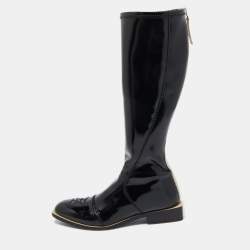 Pre Owned Fendi Black Patent Leather Knee Length Boots Size 39.5