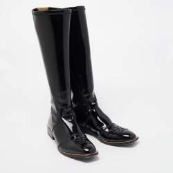 Pre Owned Fendi Black Patent Leather Knee Length Boots Size 39.5