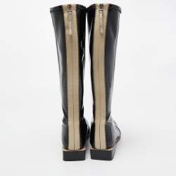 Pre Owned Fendi Black Patent Leather Knee Length Boots Size 39.5