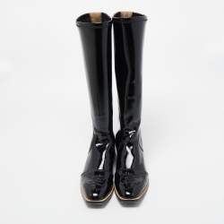 Pre Owned Fendi Black Patent Leather Knee Length Boots Size 39.5