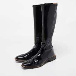 Pre Owned Fendi Black Patent Leather Knee Length Boots Size 39.5