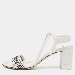 Pre Owned Fendi White/Black Leather Block Heel Ankle Strap Sandals Size 38