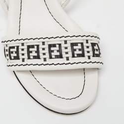 Pre Owned Fendi White/Black Leather Block Heel Ankle Strap Sandals Size 38