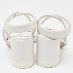 Pre Owned Fendi White/Black Leather Block Heel Ankle Strap Sandals Size 38