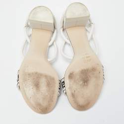 Pre Owned Fendi White/Black Leather Block Heel Ankle Strap Sandals Size 38