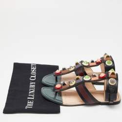 Pre Owned Fendi Multicolor Leather Studded Ankle Strap Flat Sandals Size 35