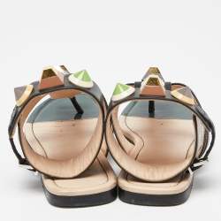 Pre Owned Fendi Multicolor Leather Studded Ankle Strap Flat Sandals Size 35