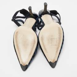 Pre Owned Fendi Navy Blue/Black Zucca Velvet Colibri Pumps Size 37.5