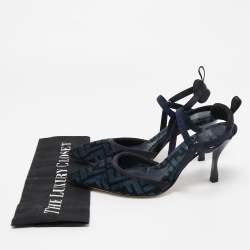 Pre Owned Fendi Navy Blue/Black Zucca Velvet Colibri Pumps Size 37.5