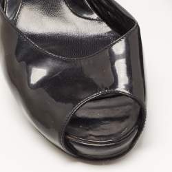 Pre Owned Fendi Black Patent Leather Peep Toe Platform Slide Sandals Size 39