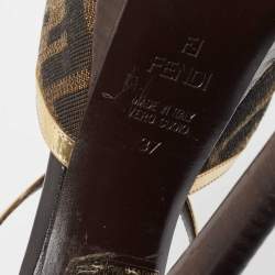 مملوكة مسبقًا Fendi Brown  Zucca Canvas And Gold Leather Trim Cross Strap Platform Sandals  Size 37