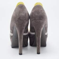 Pre Owned Fendi Grey/Yellow Suede Fendista Peep Toe Platform Pumps Size 36