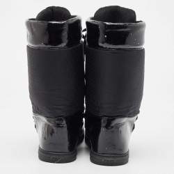 Pre Owned Fendi Black Nylon And Patent Midcalf Boots Size 38.5