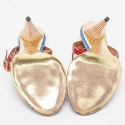 Pre Owned Fendi Multicolor Leather Strappy Ankle Wrap Sandals Size 38.5