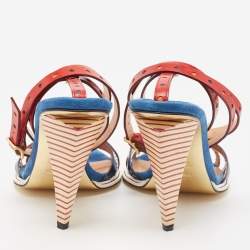 Pre Owned Fendi Multicolor Leather Strappy Ankle Wrap Sandals Size 38.5