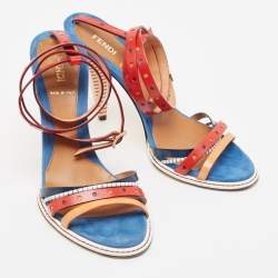 Pre Owned Fendi Multicolor Leather Strappy Ankle Wrap Sandals Size 38.5