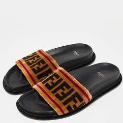 Fendi Brown Velvet Forever Fendi Slide Flats Size 37