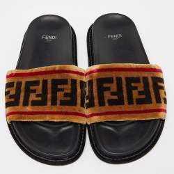 Fendi Brown Velvet Forever Fendi Slide Flats Size 37