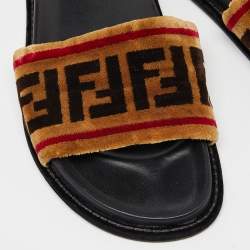 Fendi Brown Velvet Forever Fendi Slide Flats Size 37