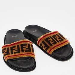 Fendi Brown Velvet Forever Fendi Slide Flats Size 37