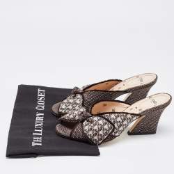 Pre Owned Fendi Brown/Black Fabric Knotted Mule Sandals Size 38.5