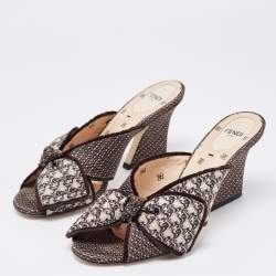 Pre Owned Fendi Brown/Black Fabric Knotted Mule Sandals Size 38.5