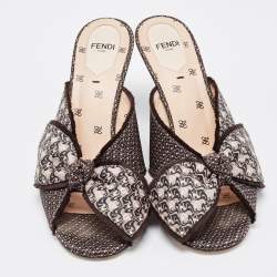 Pre Owned Fendi Brown/Black Fabric Knotted Mule Sandals Size 38.5