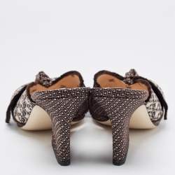 Pre Owned Fendi Brown/Black Fabric Knotted Mule Sandals Size 38.5