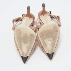 Pre Owned Fendi Beige Satin and Lace Colibri Slingback Pumps Size 37