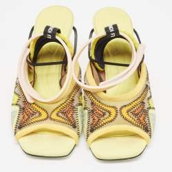 Pre Owned Fendi Yellow Mesh and Rubber Ankle Strap Sandals Size 38.5