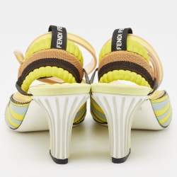 Pre Owned Fendi Yellow Mesh and Rubber Ankle Strap Sandals Size 38.5