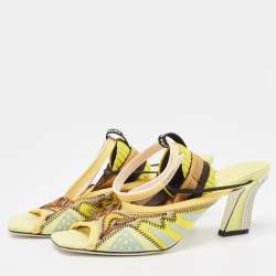 Pre Owned Fendi Yellow Mesh and Rubber Ankle Strap Sandals Size 38.5