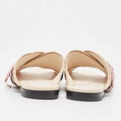 Fendi Navy Blue/ Pink Crisscross Fabric Bow Flat Slides Size 39