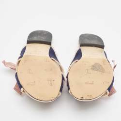 Fendi Navy Blue/ Pink Crisscross Fabric Bow Flat Slides Size 39